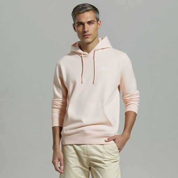 Nike Men's Club Fleece Hoodie Pullover Ice Peach Sweatshirt Sportswear - Picture 1 of 10